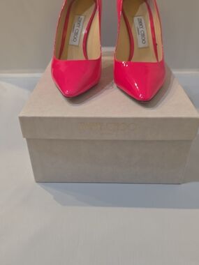 Jimmy Choo Neon Pink Patent Pointed-Toe Stilettos